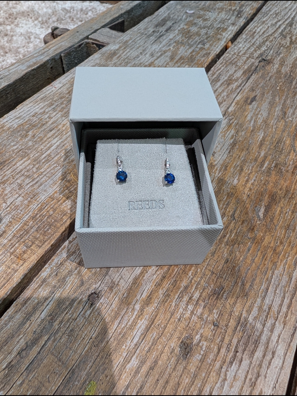 Created Blue And White Sapphire Drop Earrings - Sterling Silver - Dainty